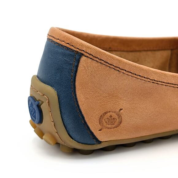 Born Malena Leather Driving Loafers Womens 7.5 Tan White Blue Chic Coastal Prep - Picture 6 of 10